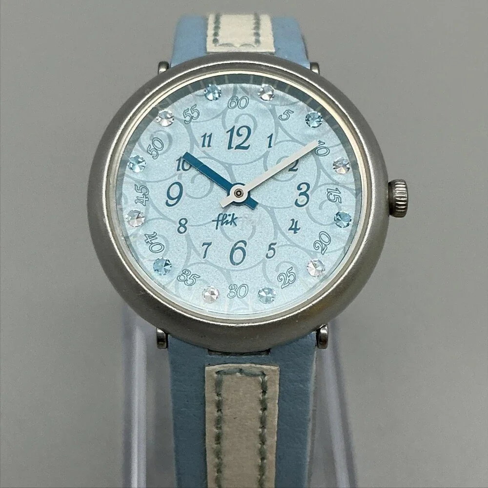 Flik Flak Kids Watch 29mm Blue Dial Blue Strap Crystal Markers New Battery